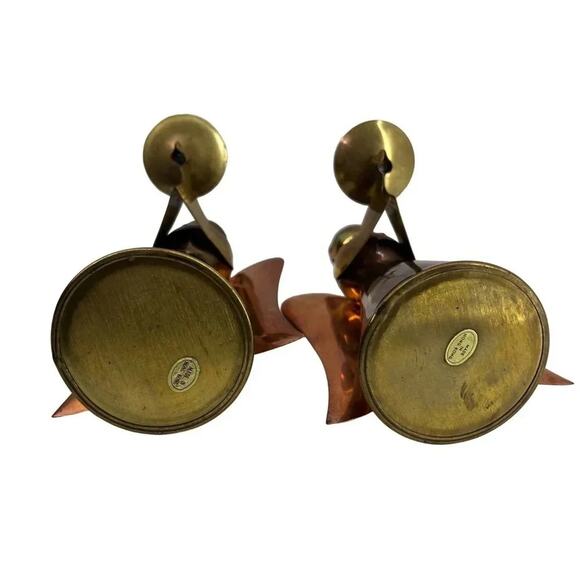 Large MCM Brass Copper Angel Candle Holders Holiday Christmas Ornament - Picture 8 of 9